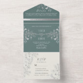 Ouderwetse groenblauwe bloemenfoto bruiloft all in one uitnodiging (Binnen)