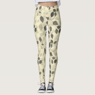 Ouderwetse groene bladpatroon met crèmekleurige ba leggings