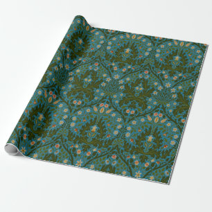 Ouderwetse groene blauwe herfstbloemen van William Cadeaupapier