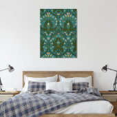 Ouderwetse groene blauwe herfstbloemen van William Canvas Afdruk (Insitu (Slaapkamer))
