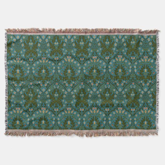 Ouderwetse groene blauwe William Morris herfstbloe Deken (Voorkant)