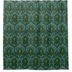 Ouderwetse groene blauwe William Morris herfstbloe Douchegordijn