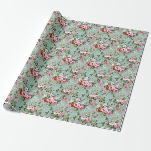 Ouderwetse groene bloemendesign  cadeaupapier