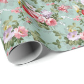 Ouderwetse groene bloemendesign cadeaupapier (Rol Hoek)