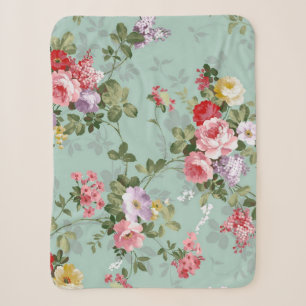 Ouderwetse groene bloemendesign sherpa deken