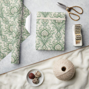 Ouderwetse groene botanische print cadeaupapier