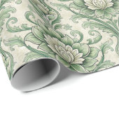 Ouderwetse groene botanische print cadeaupapier (Rol Hoek)