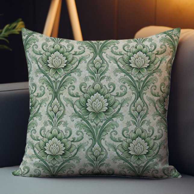Ouderwetse groene botanische print kussen (Creator heeft geüpload)
