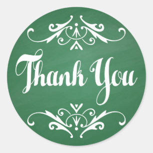 Ouderwetse groene en witte bedank-chalkboard ronde sticker