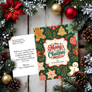 Ouderwetse groene gingerbread familie Kerstmis Feestdagenkaart