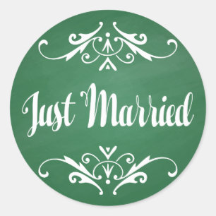 Ouderwetse groene krijtbord Net getrouwd trouwen Ronde Sticker