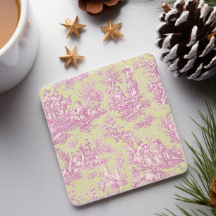 Ouderwetse groene roze Toile de Jouy cottage bloem Stenen Onderzetter