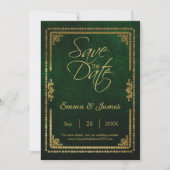 Ouderwetse groene rustieke sprookjesboekcover them save the date (Voorkant)