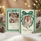 Ouderwetse groene strik gingham geruite foto Kerst Feestdagenkaart