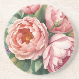 Ouderwetse grote roze bloemen zandsteen onderzetter