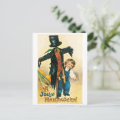 ouderwetse halloween, carecrow en kind briefkaart (Staand voorkant)