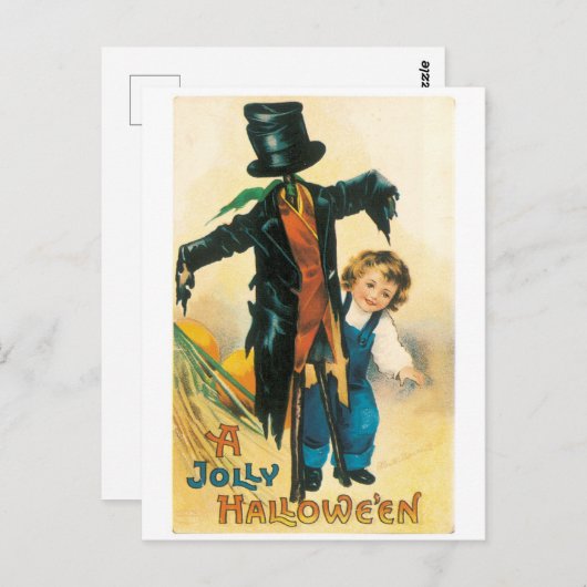 ouderwetse halloween, carecrow en kind briefkaart (Voorkant / Achterkant)