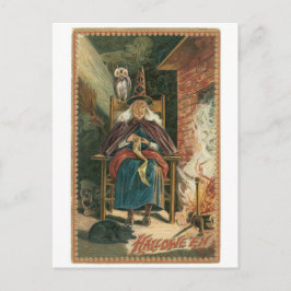 ouderwetse halloween, heks briefkaart