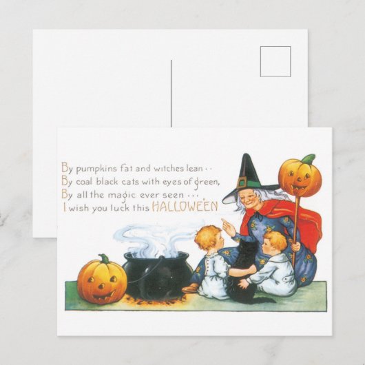 ouderwetse halloween, heks briefkaart (Voorkant / Achterkant)