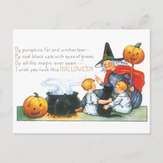 ouderwetse halloween, heks briefkaart (Voorkant)