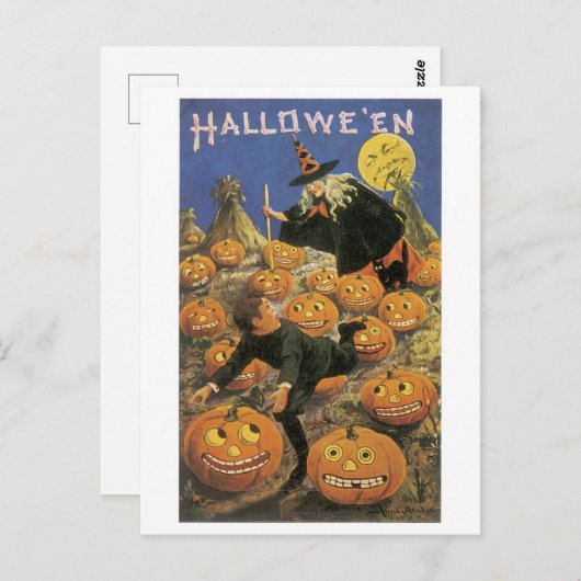 ouderwetse halloween, heks briefkaart (Voorkant / Achterkant)