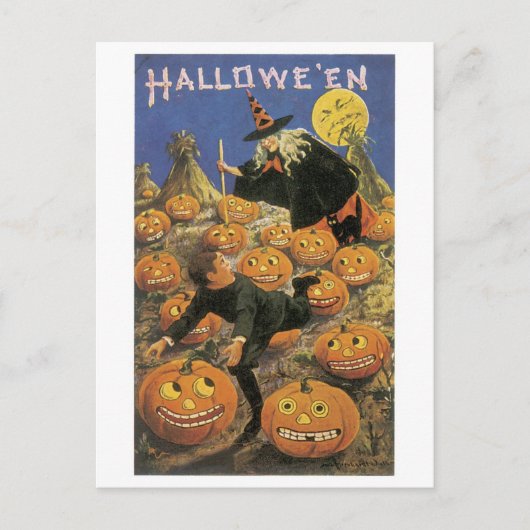 ouderwetse halloween, heks briefkaart (Voorkant)