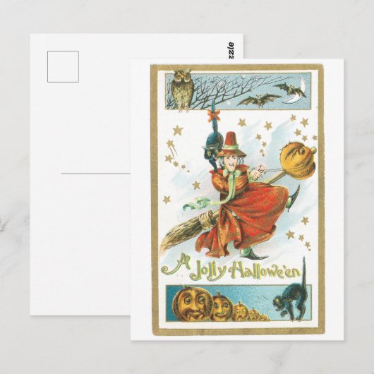 ouderwetse halloween, heks briefkaart (Voorkant / Achterkant)