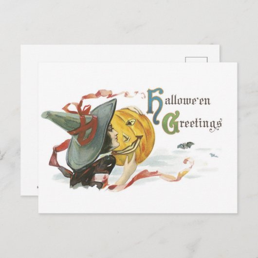 ouderwetse halloween, heks & Jack-o'-lantaarn Briefkaart (Voorkant / Achterkant)