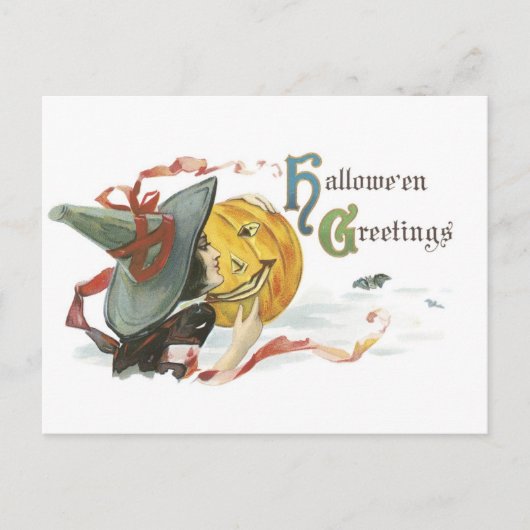 ouderwetse halloween, heks & Jack-o'-lantaarn Briefkaart (Voorkant)