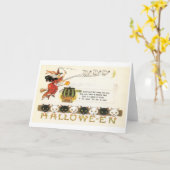 ouderwetse halloween, heks & katten kaart (Gele Bloem)