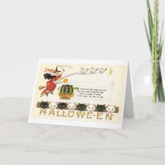 ouderwetse halloween, heks & katten kaart (Voorkant)