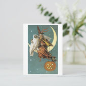 ouderwetse Halloween, heks met Owl Briefkaart (Staand voorkant)