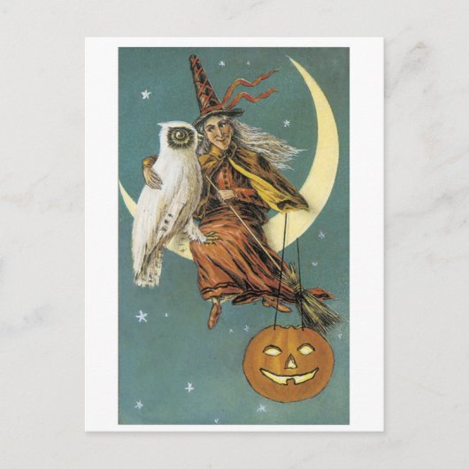 ouderwetse Halloween, heks met Owl Briefkaart (Voorkant)
