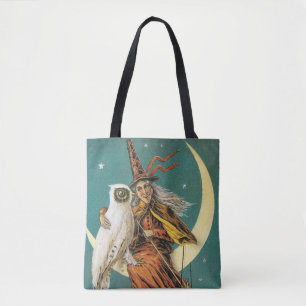 ouderwetse Halloween, heks met Owl Tote Bag