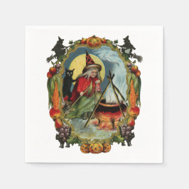 ouderwetse halloween, heks met zwarte kat servet