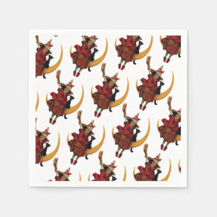 ouderwetse halloween, heks met zwarte kat servetten