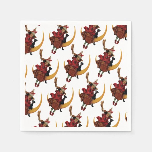 ouderwetse halloween, heks met zwarte kat servetten (Voorkant)