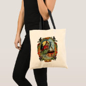 ouderwetse halloween, heks met zwarte kat tote bag (Voorkant (product))