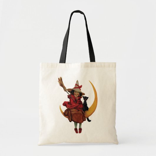 ouderwetse halloween, heks met zwarte kat tote bag (Voorkant)