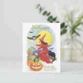 ouderwetse halloween, heks & owl briefkaart (Staand voorkant)