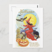 ouderwetse halloween, heks & owl briefkaart (Voorkant / Achterkant)