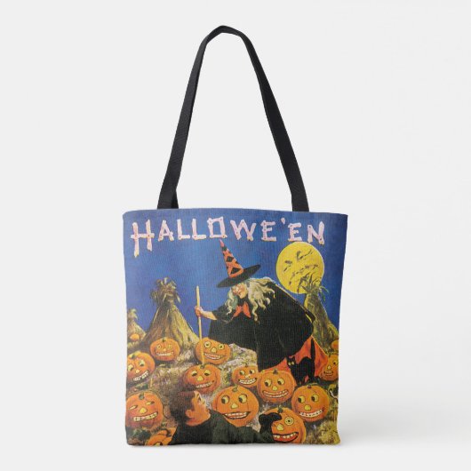 ouderwetse halloween, heks & pompoenen tote bag (Achterkant)