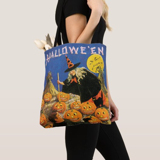 ouderwetse halloween, heks & pompoenen tote bag (Dichtbij)