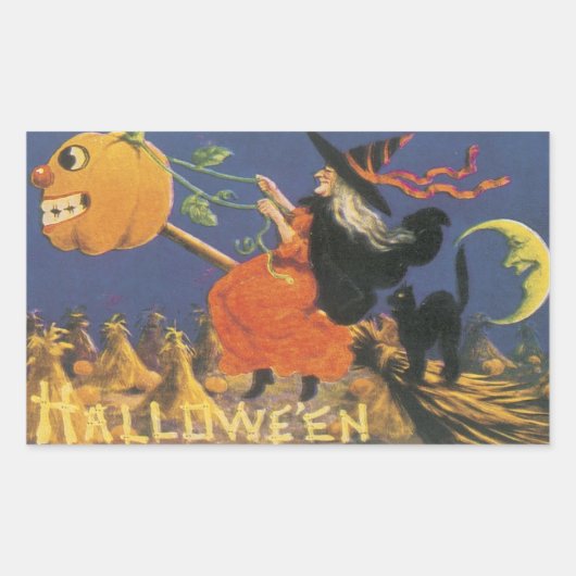 Ouderwetse Halloween heks Rechthoekige Sticker (Voorkant)