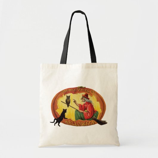 ouderwetse halloween, heks, zwarte kat & oorts tote bag (Voorkant)