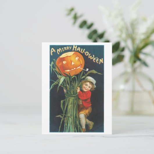 ouderwetse halloween, Jack-o'-lantaarns Scarecrow Briefkaart (Staand voorkant)