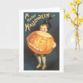 ouderwetse Halloween, jongen die Pumpkin vasthoudt Kaart (Gele Bloem)