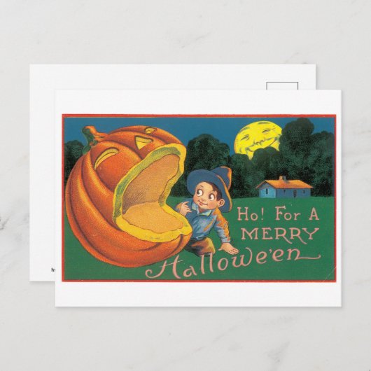 ouderwetse Halloween, jongen met Jack-o'-lantaarn Briefkaart (Voorkant / Achterkant)
