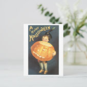 ouderwetse Halloween, jongen met pompoen Briefkaart (Staand voorkant)