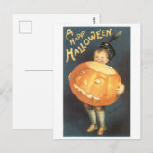 ouderwetse Halloween, jongen met pompoen Briefkaart (Voorkant / Achterkant)